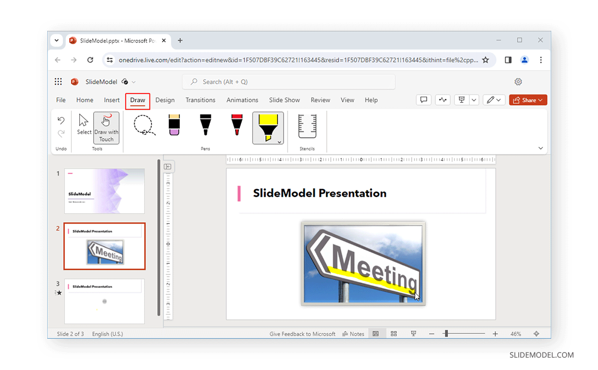 Draw tab in PowerPoint Online