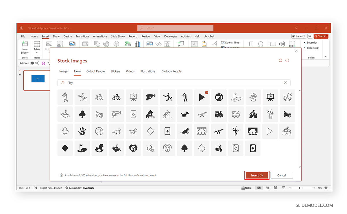 Using stock icons in PPT slides