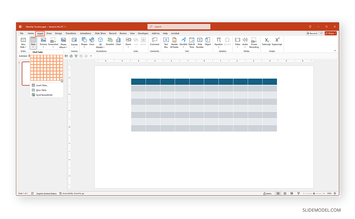 Creating a table in PowerPoint