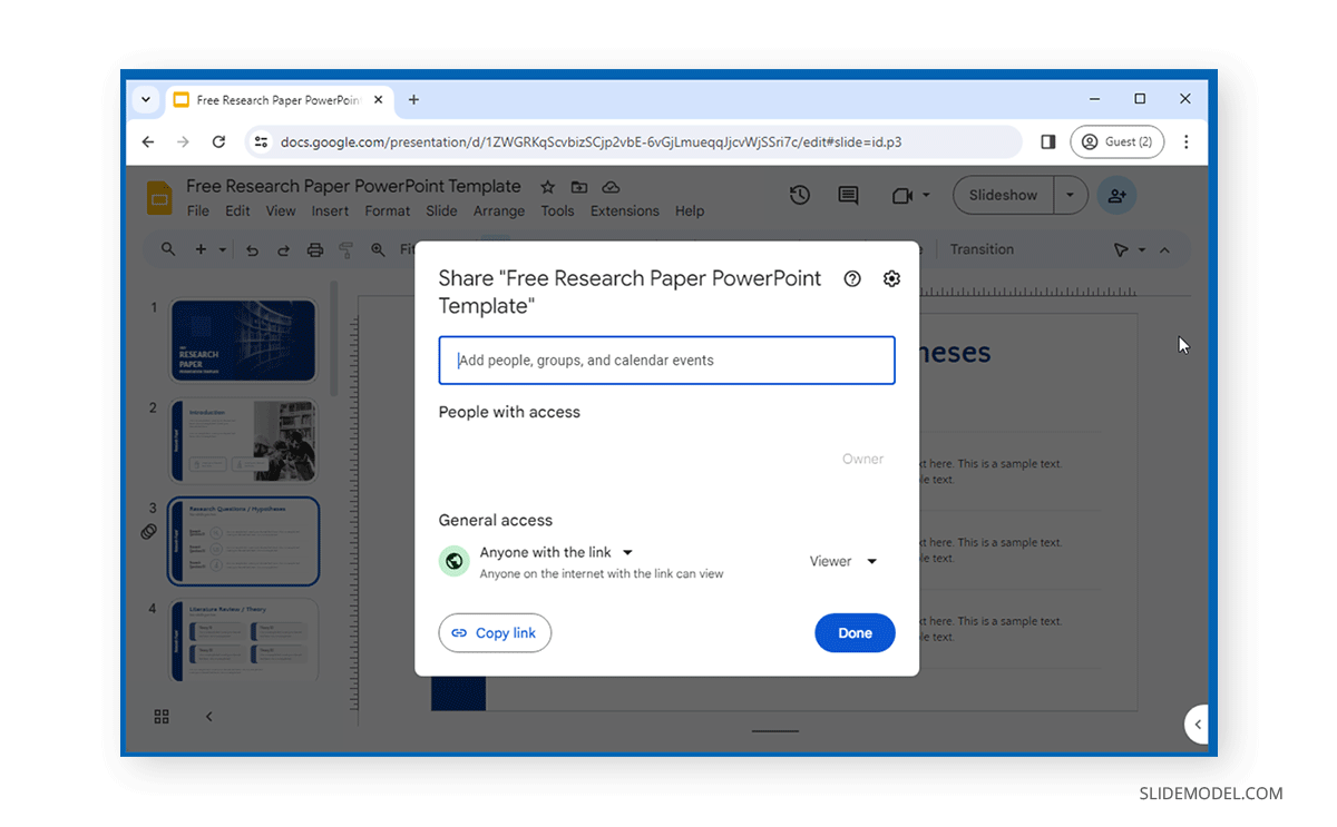 Sharing a presentation in Google Slides