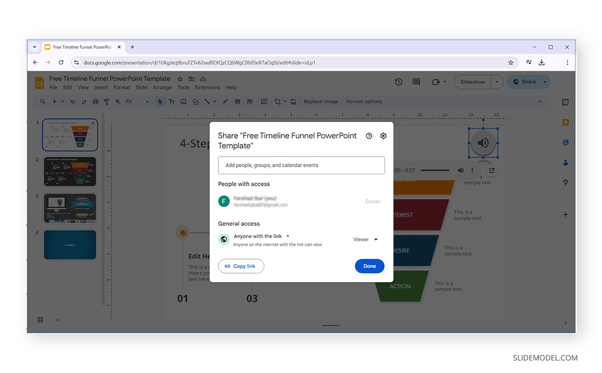 Google Slides sharing options pop up