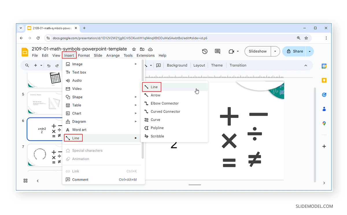 Creating a line in Google Slides