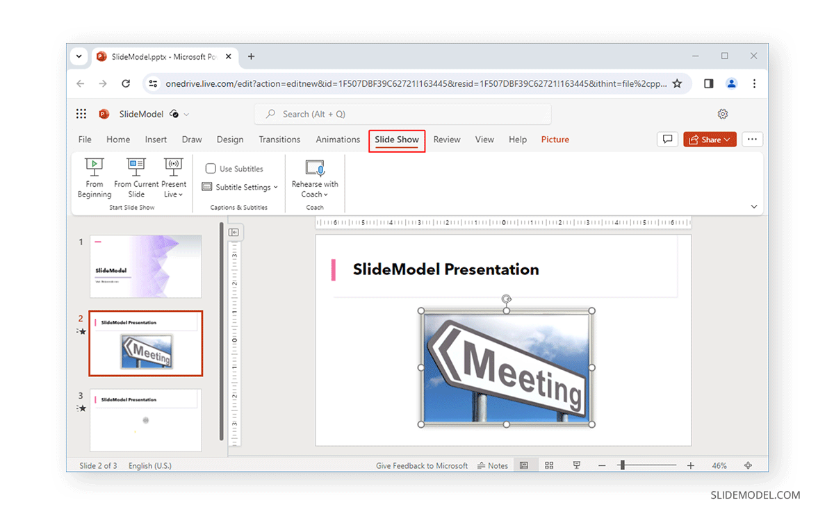 Slideshow tab in PowerPoint Online