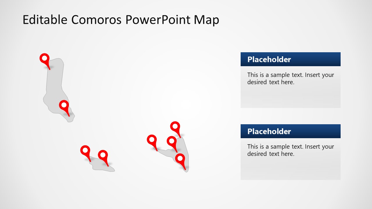Comoros Grey Map Slide with Placeholder Titles