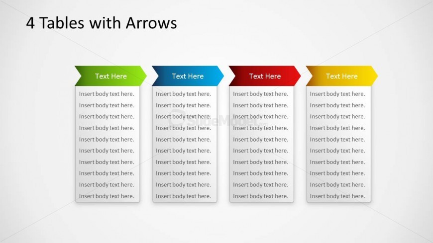 Flat Editable 4 Tables in PowerPoint with Chevron Arrows