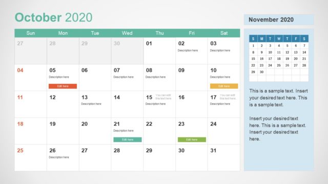 2020 Calendar PowerPoint October