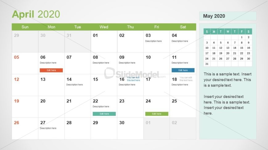 April Calendar PowerPoint Template for 2020