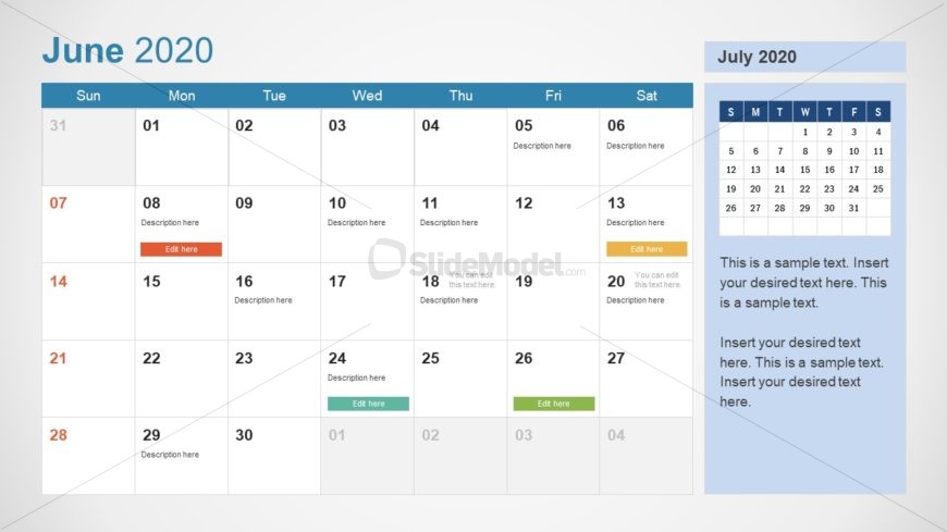 June Calendar PowerPoint Template for 2020