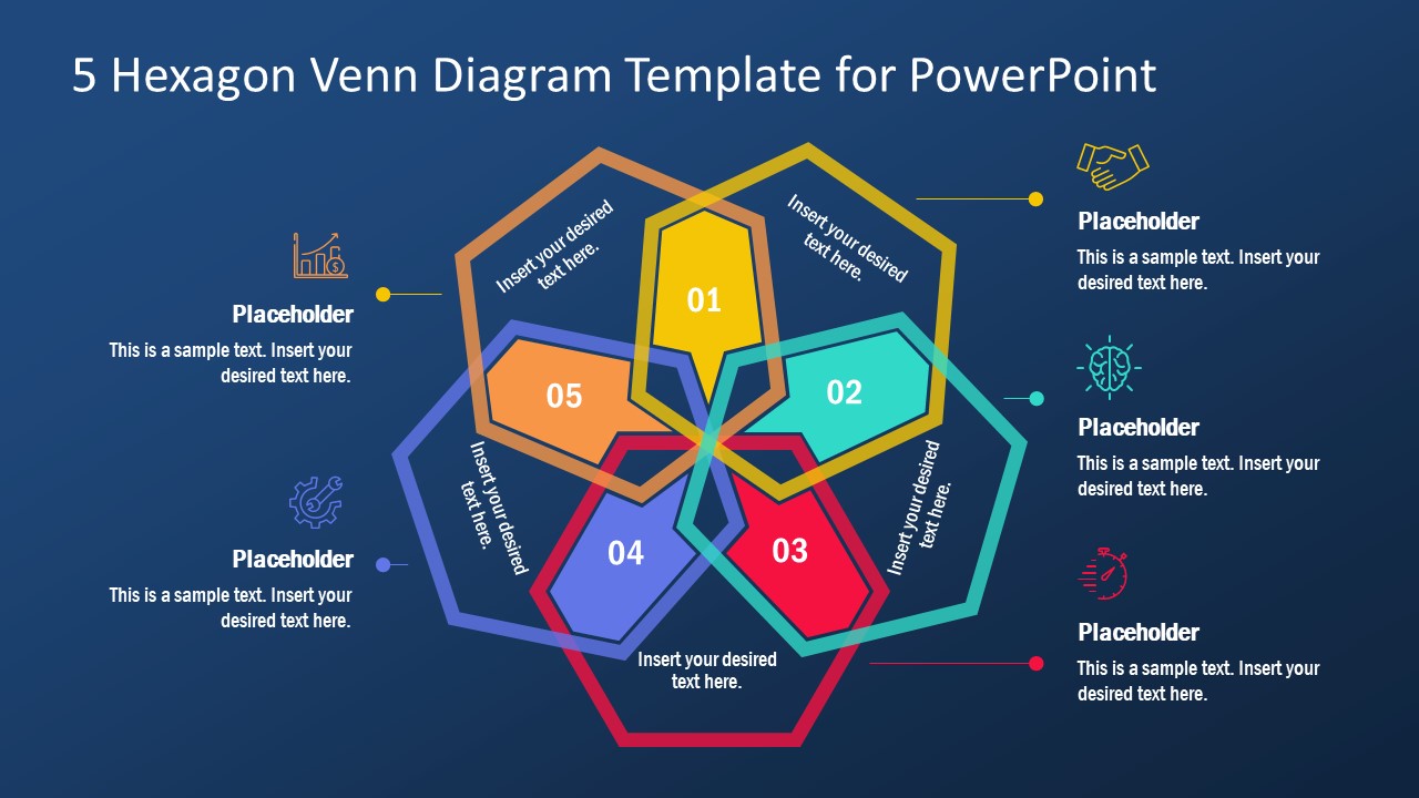 5 Hexagon Venn Diagram PowerPoint Template - SlideModel