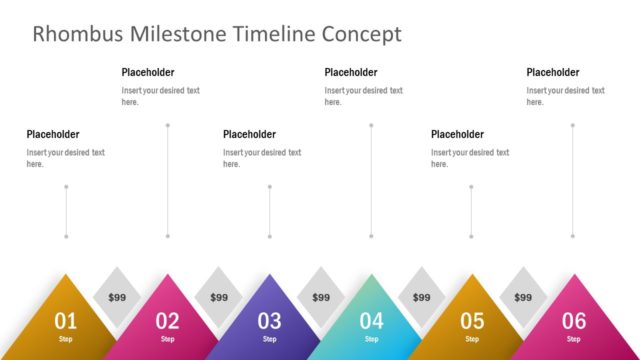Rhombus Milestones 6 Steps Timeline PPT