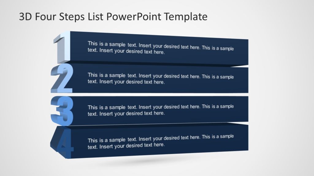 3D PowerPoint 4 Steps Bullet List - SlideModel