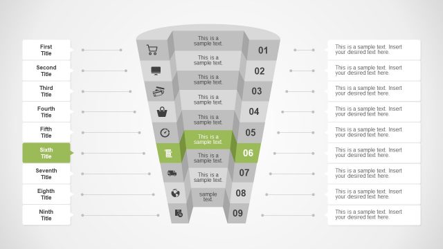 Stage 6 Rectangular PowerPoint Funnel
