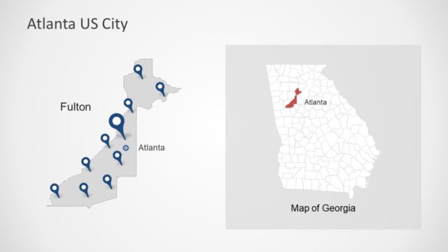 Editable Map Atlanta Location Pins PPT