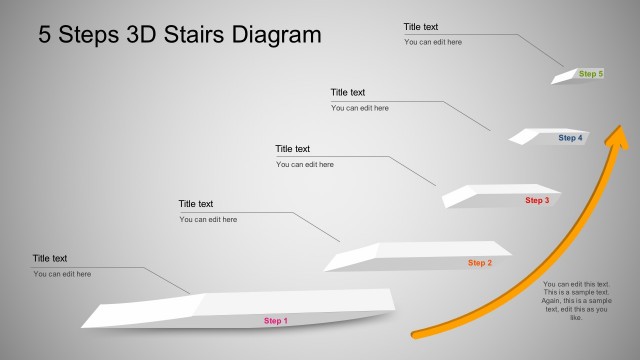 3D Arrow In 5 Steps PowerPoint Diagrams