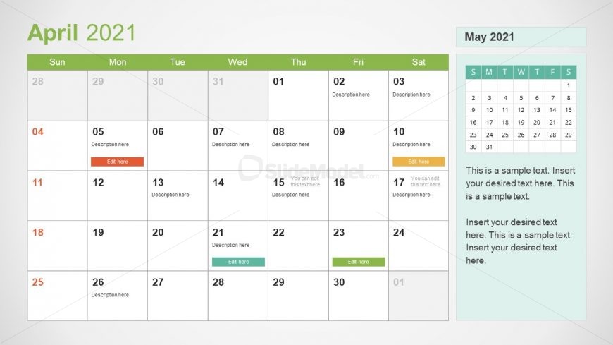 April 2021 Calendar Template Slide 