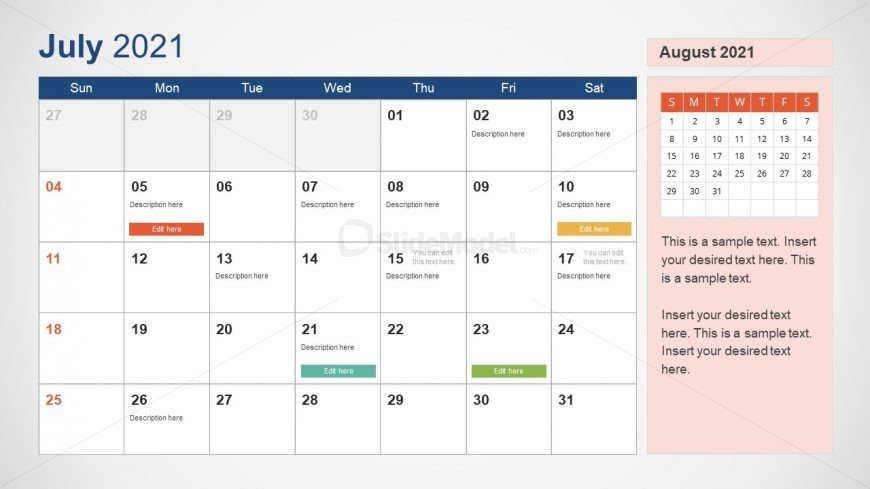 July 2021 Calendar Template Slide 