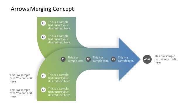Two Arrows Merging Concept for PowerPoint