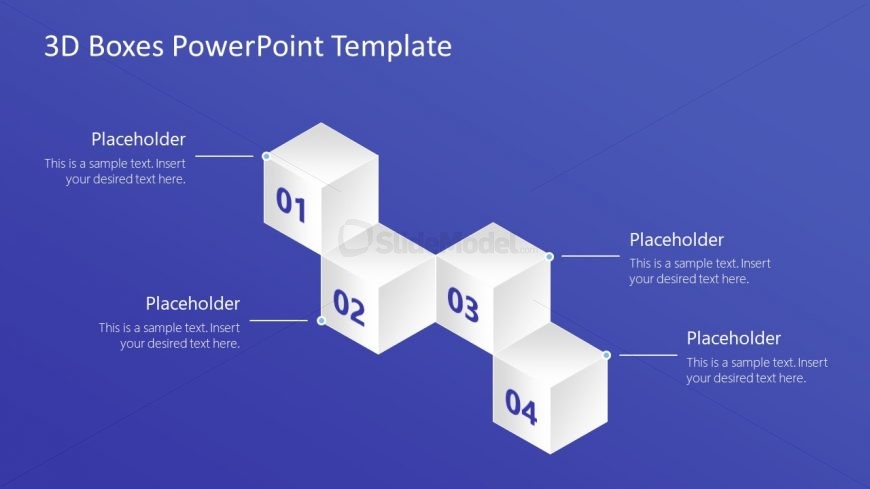 PowerPoint 4 3D Boxes Diagram Template