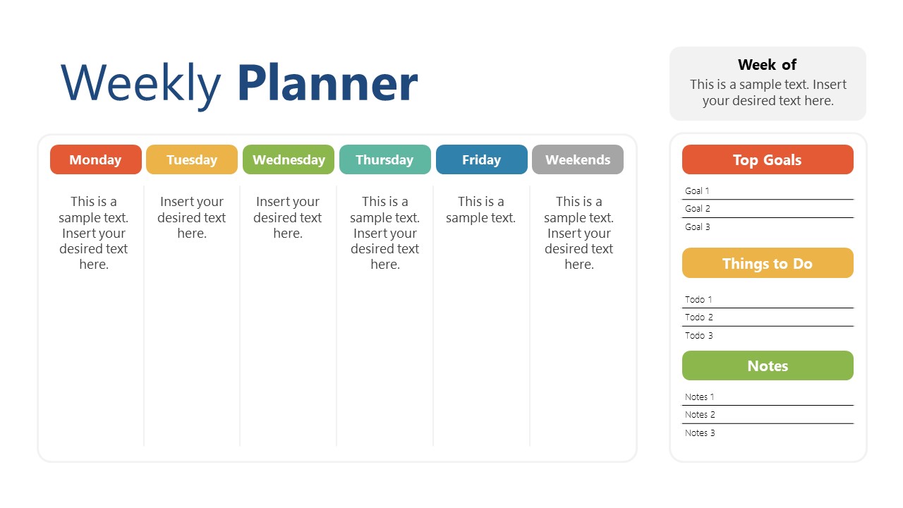 Weekly Schedule Of Business Planning PowerPoint SlideModel