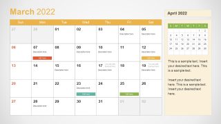 Template of March 2022 Calendar