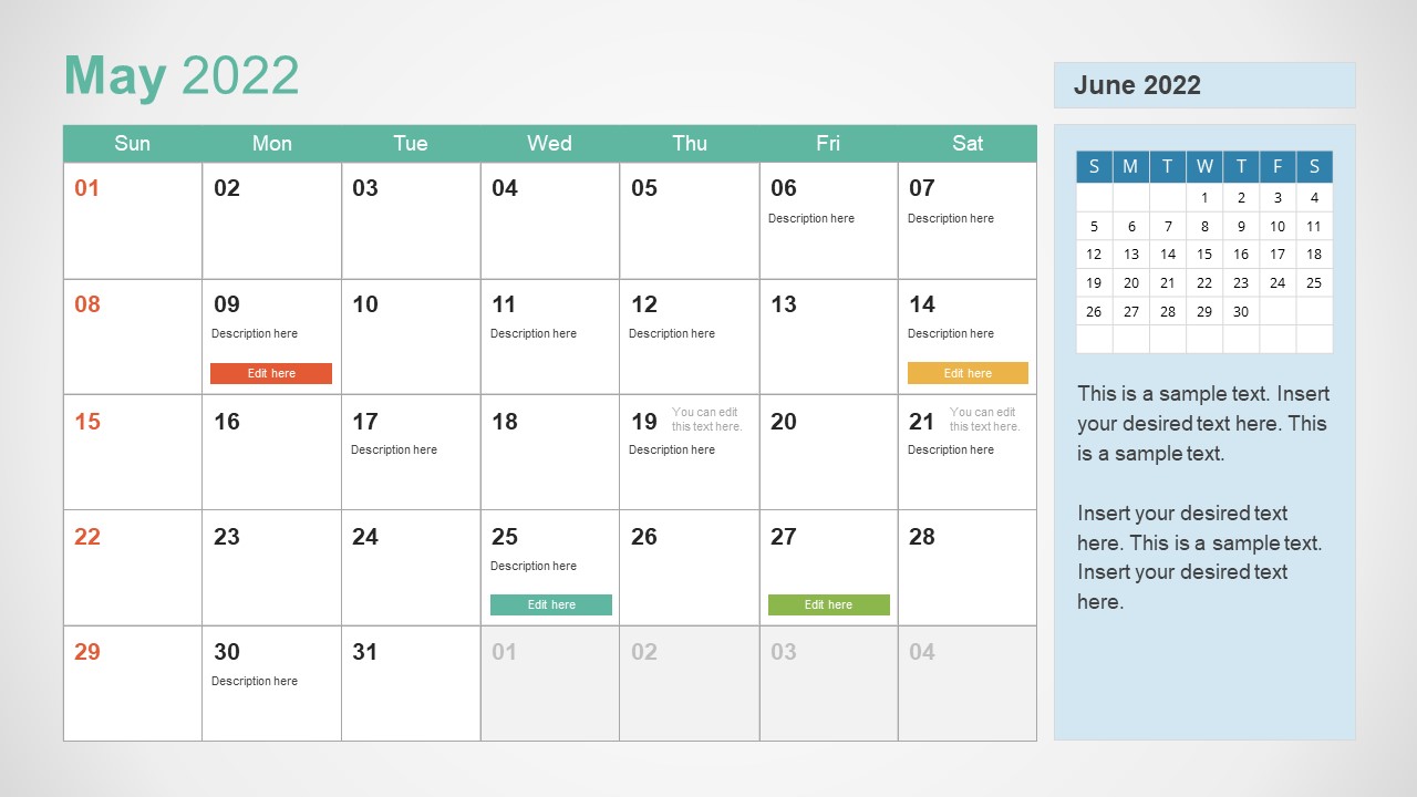 Free Content Calendar Template 2022 May 2022 Powerpoint Calendar - Slidemodel