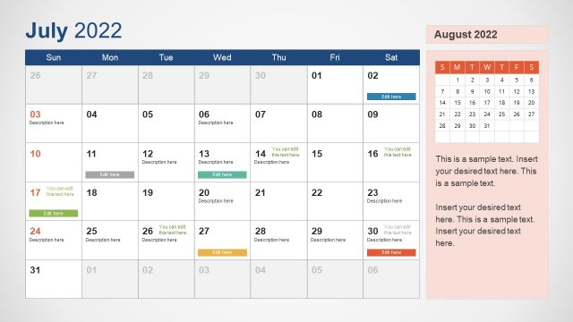 July 2022 PowerPoint Calendar