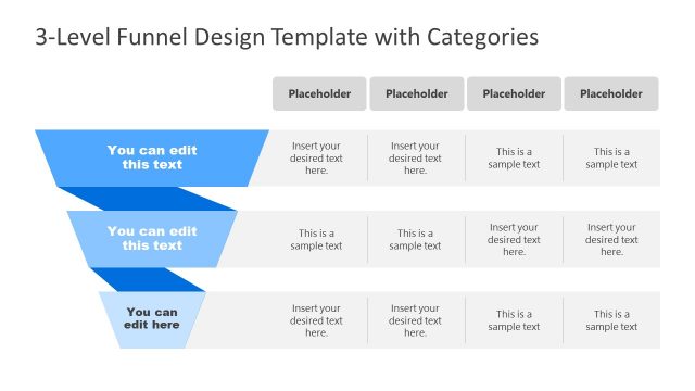 3 Level Funnel Design PowerPoint Template with Categories