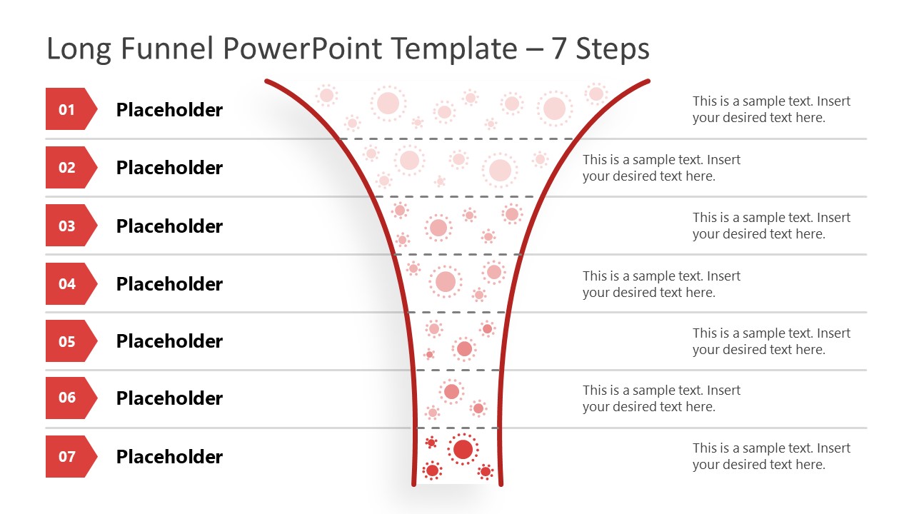 7 Steps Long Funnel Chart PowerPoint SlideModel