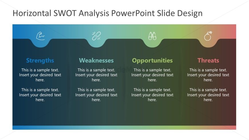 Horizontal SWOT Analysis PPT Slide Template