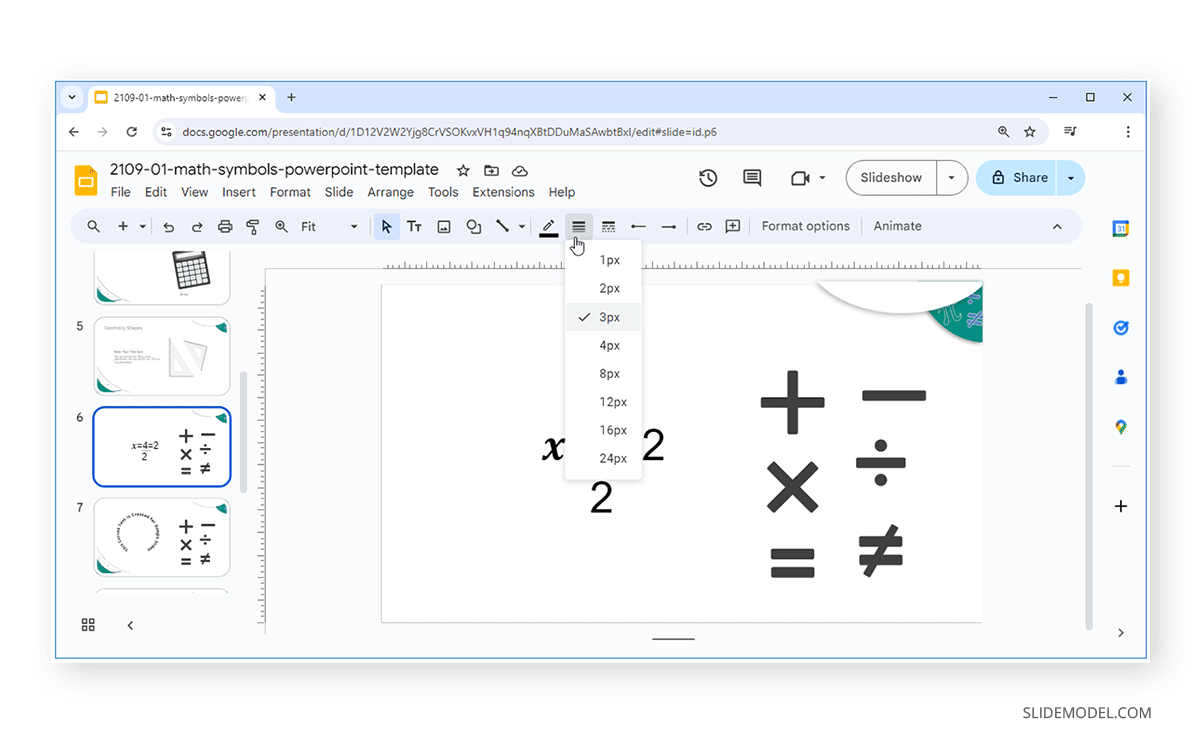 Adjusting line weight for shapes in Google Slides