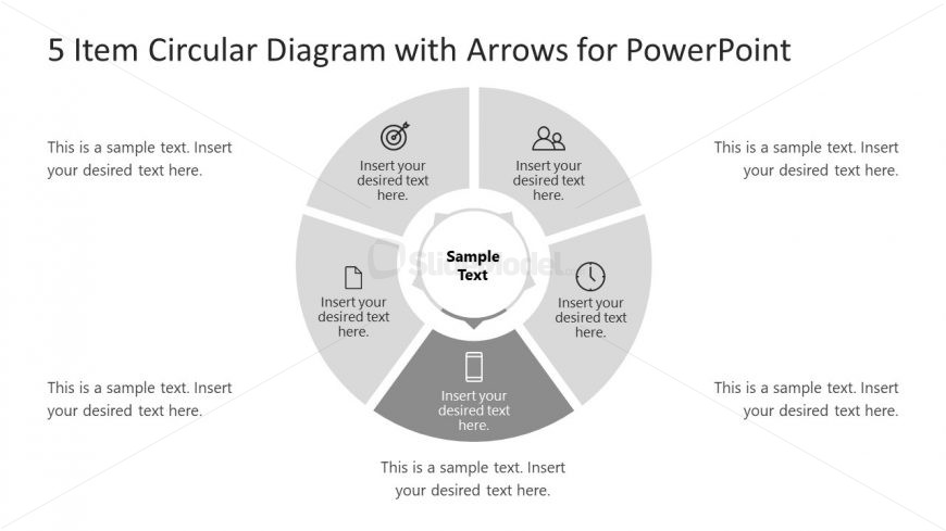 Circular Diagram for PowerPoint in 5 Steps with Mobile Section Highlighted