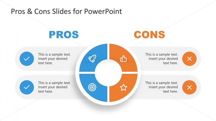 Editable 4 Steps Circular Diagram for Pros and Cons