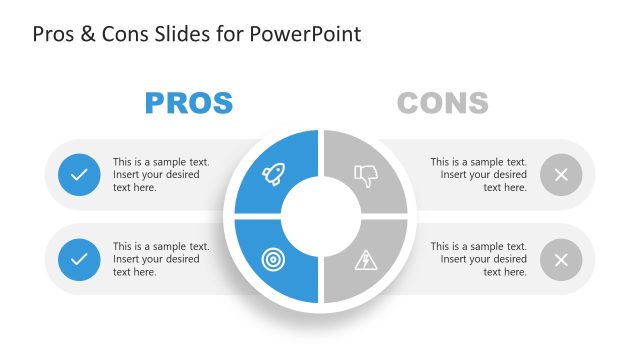 PPT Color Coded Circular Diagram for Pros & Cons