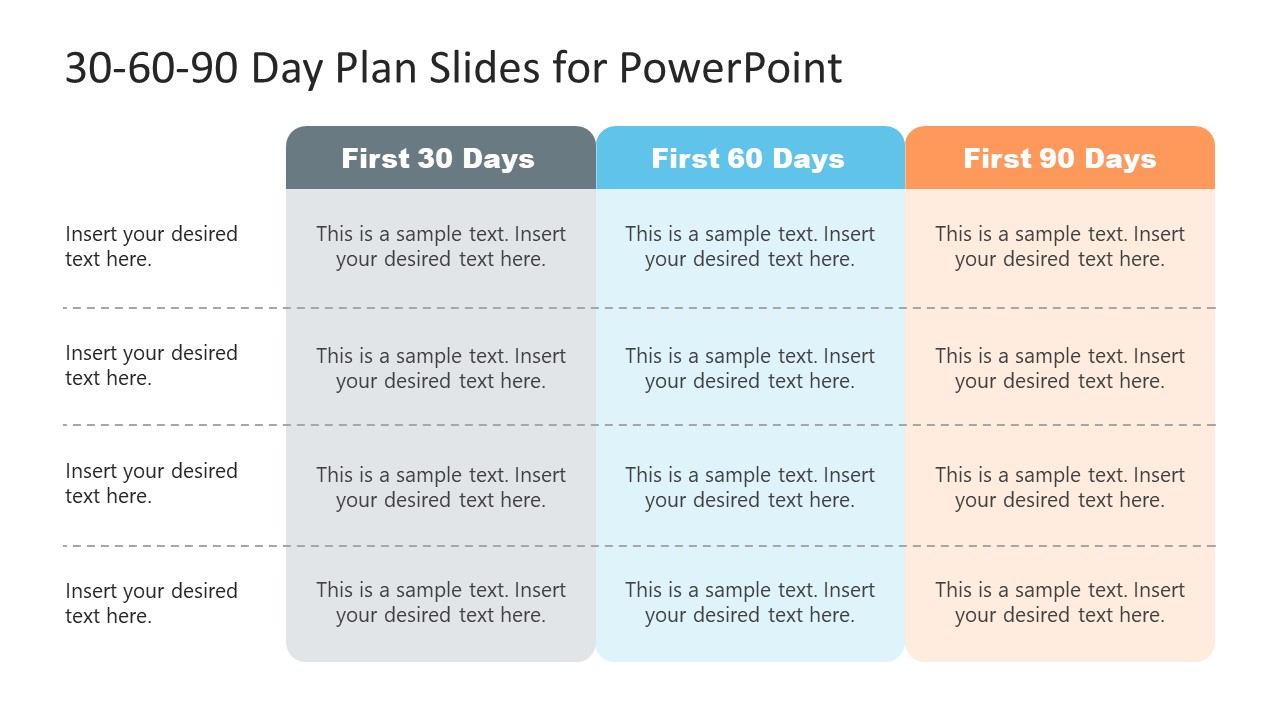 Template for 30-60-90 Day Plan Table