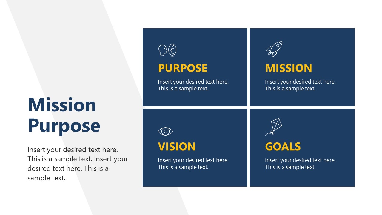 Mission Purpose Tiles Slide for Annual Report Template Slides