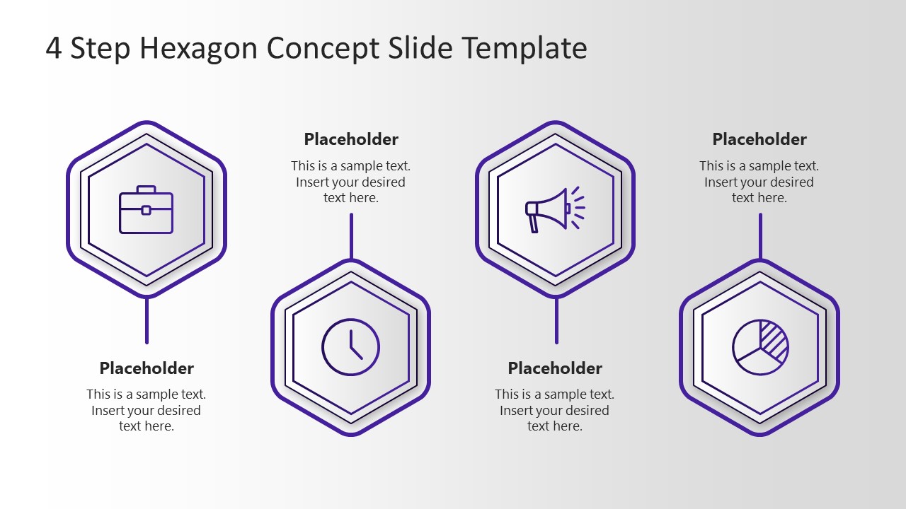Powerpoint Diagram 4 Steps Hexagon Concept Slidemodel 9566