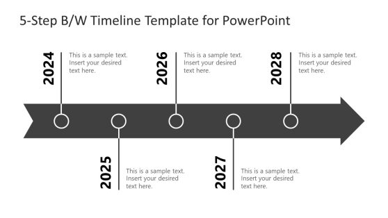 5-Step Black & White Timeline Template for PowerPoint