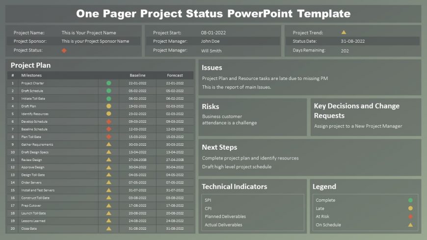PPT One Pager Template of Project Status