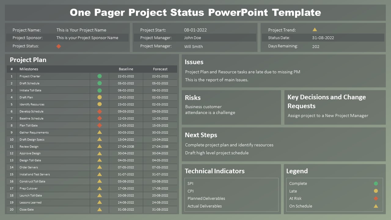 PPT One Pager Template of Project Status 