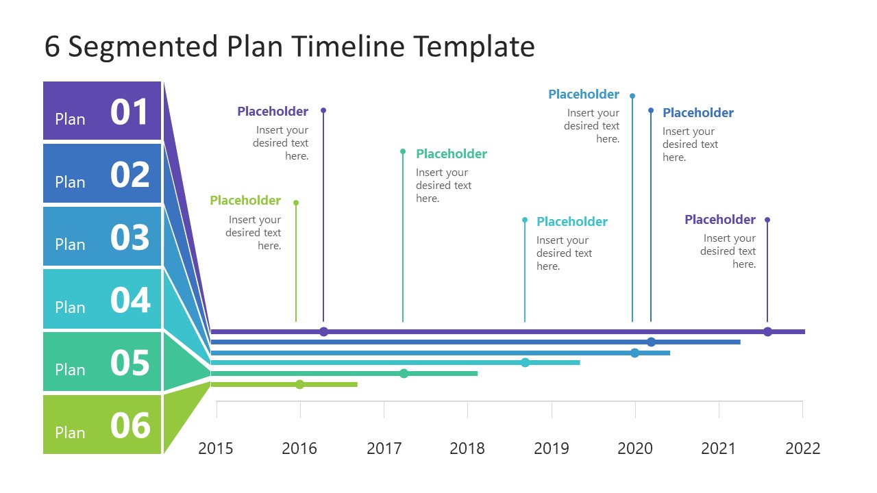 6 Timelines Segmented Plan PowerPoint