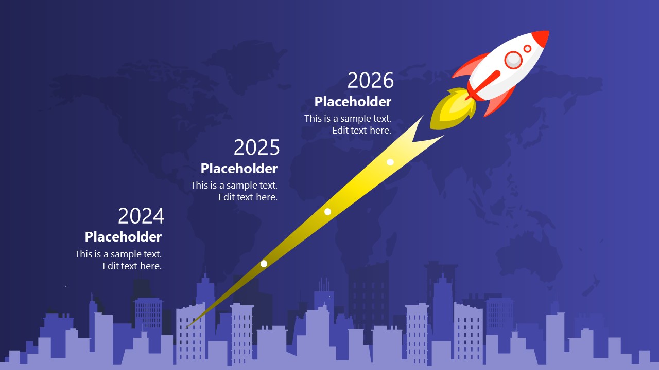 PowerPoint Template for 3-Year Infographic Rocket Timeline