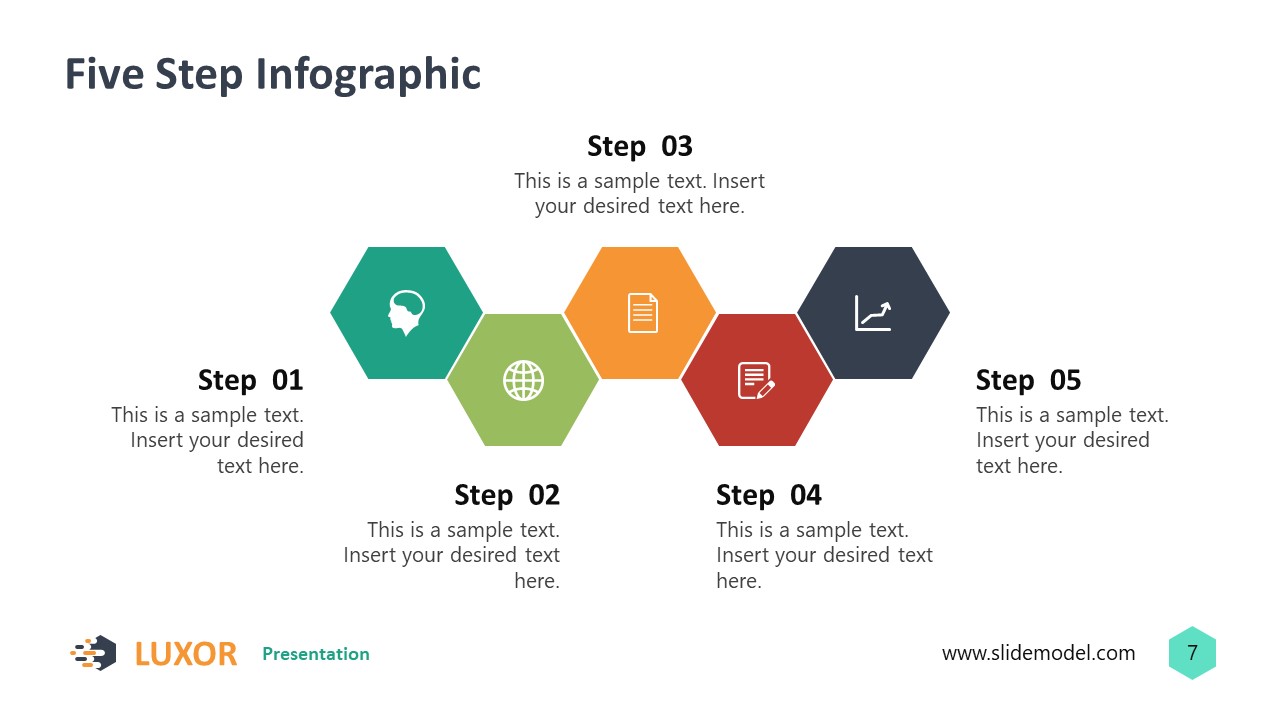 Five Step Hexagons Infographic Diagram Slidemodel 3946