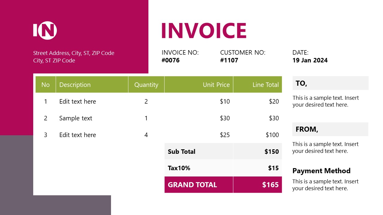 Editable Invoice Template for PPT 