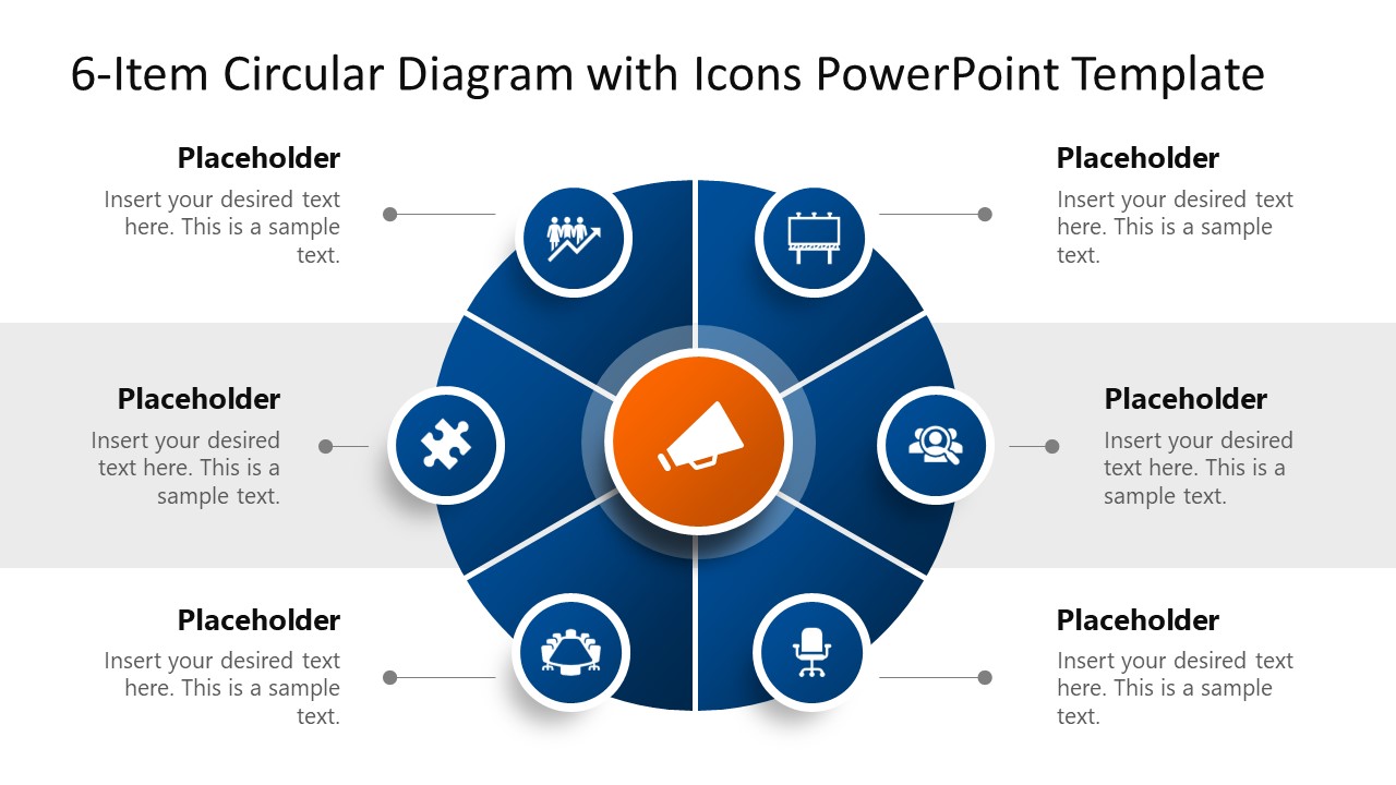 Editable 6-Item Circular Diagram PPT Template