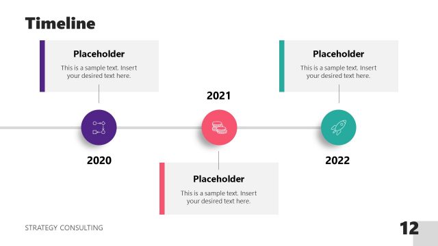Horizontal Timeline PowerPoint Design with Editable Text Areas