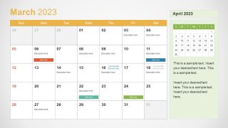 Calendar Slide for March 2023 PPT Template