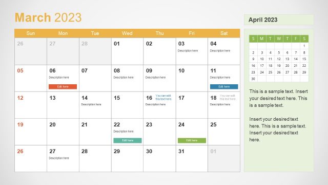 Editable Calendar Template – March 2023
