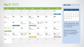 Editable Calendar Slide for April 2023