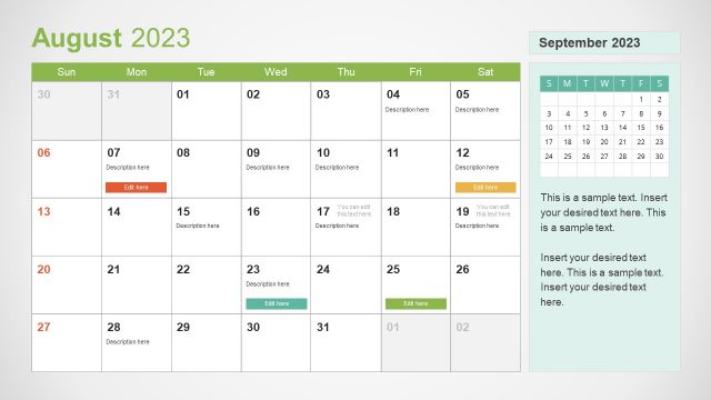 August Editable Calendar for PowerPoint
