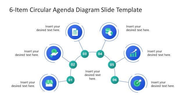 6-Item Circular Agenda Diagram Slide Template for PowerPoint